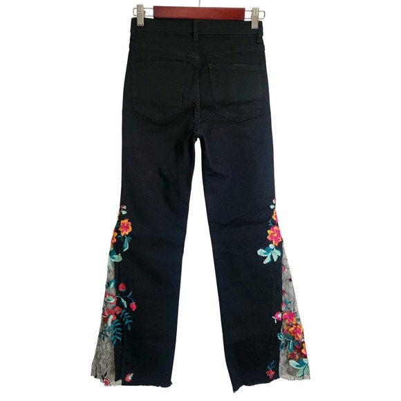 New We The Free FP Black Floral Embroidered Lace Flare Jeans Size 25 High Rise - Picture 4 of 9